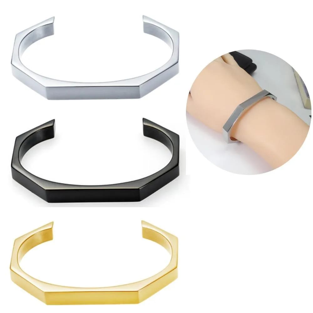 Stainless Steel Hexagon Cuff Bangle - Pack of 3