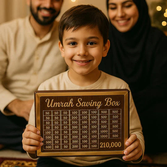 Premium Wooden Umrah Saving Box – 210,000 Savings Goal Challenge Tracker