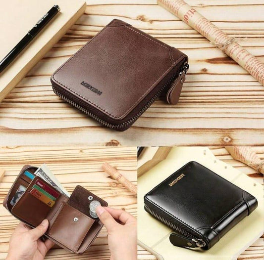 Men's Genuine Leather Wallet Compact Zipper